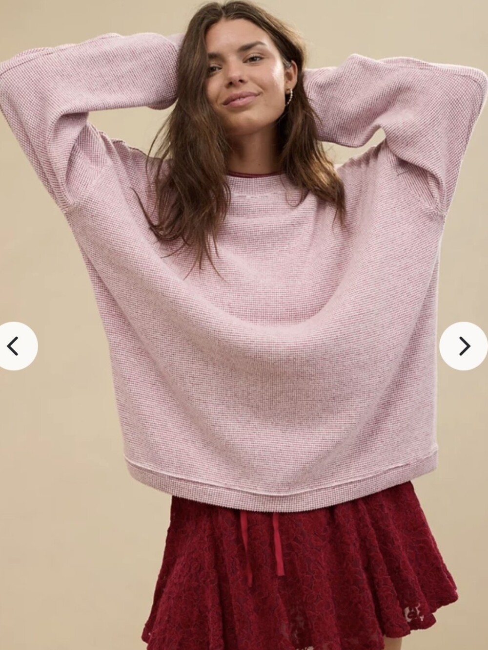 Aerie Getaway Waffle Sweatshirt. Oversized fit. Cherry Tart. Size XXL